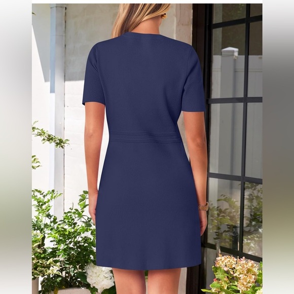 MEROKEETY Women's Knit Bodycon Sweater Dress Button Short Sleeve Dress/size S - Picture 9 of 10